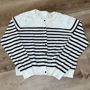 H&M Black & White Striped Cardigan Sweater – Women’s Size XL